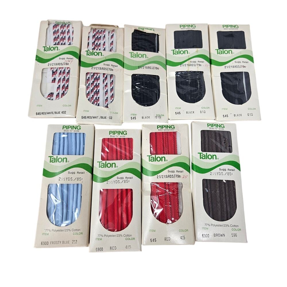 Lot of 9 Deadstock Vintage Talon Piping 2 1/2 Yards Sewing Dressmaking Tailoring